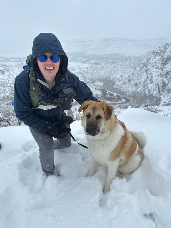 Portabella hiking in the snow with T